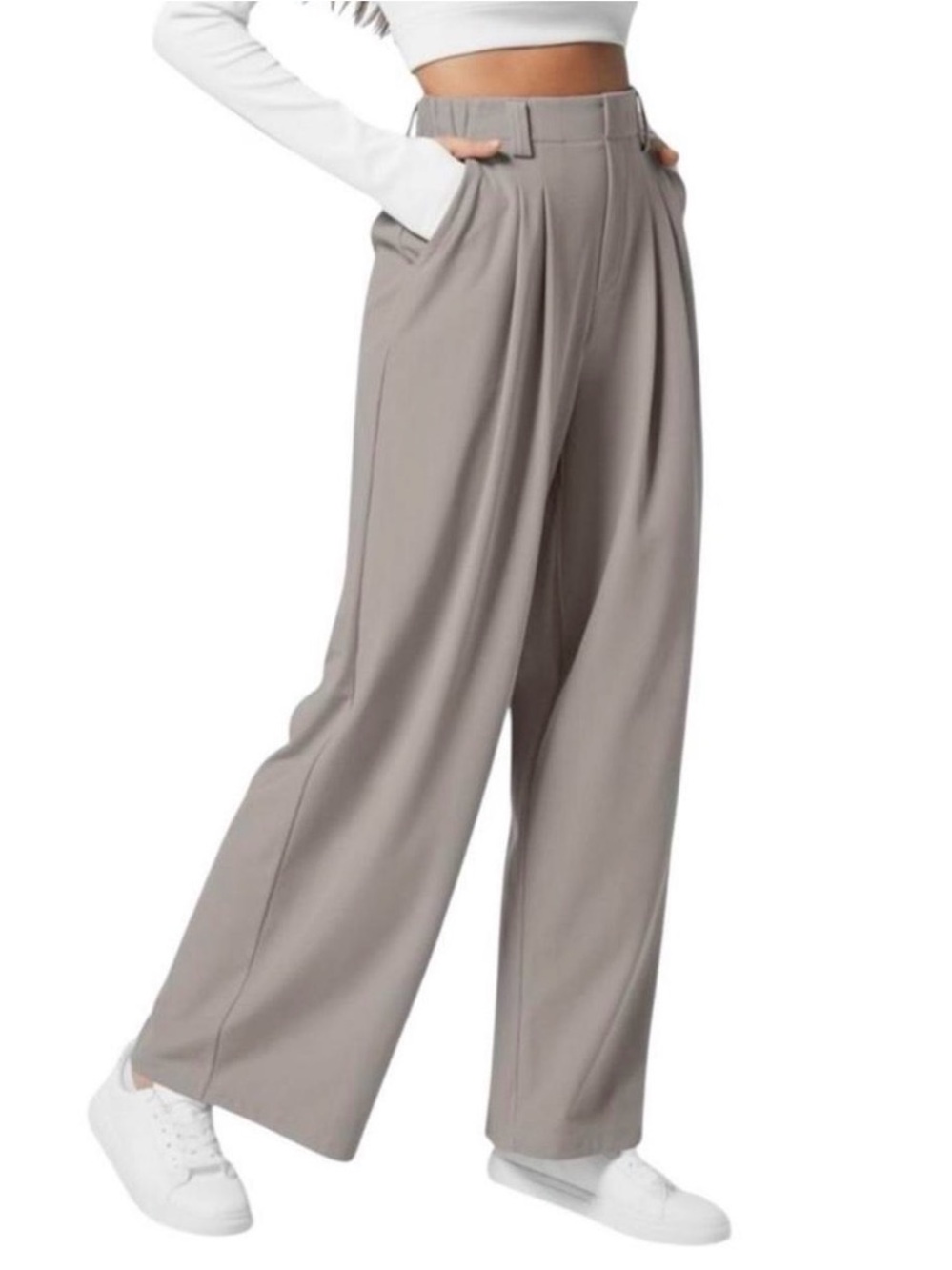 Halara Flex Micro Waffle High Waisted Wide-leg Pants in Satellite Gray, size Med
